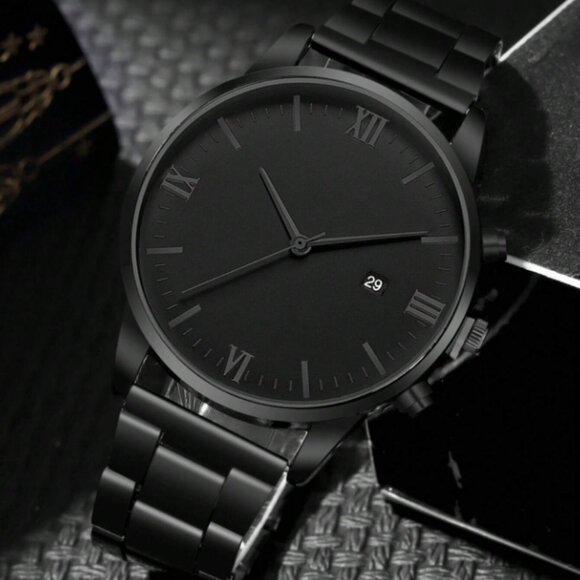 2pcs/set Fashionable Business Style Stainless Steel Quartz Watch With Bracelet - Picture 3 of 5